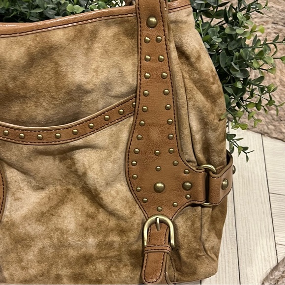 PRITZI Wheat Studded Brass Large Hobo Shoulder Bag Vegan Suede Leather - Picture 8 of 14